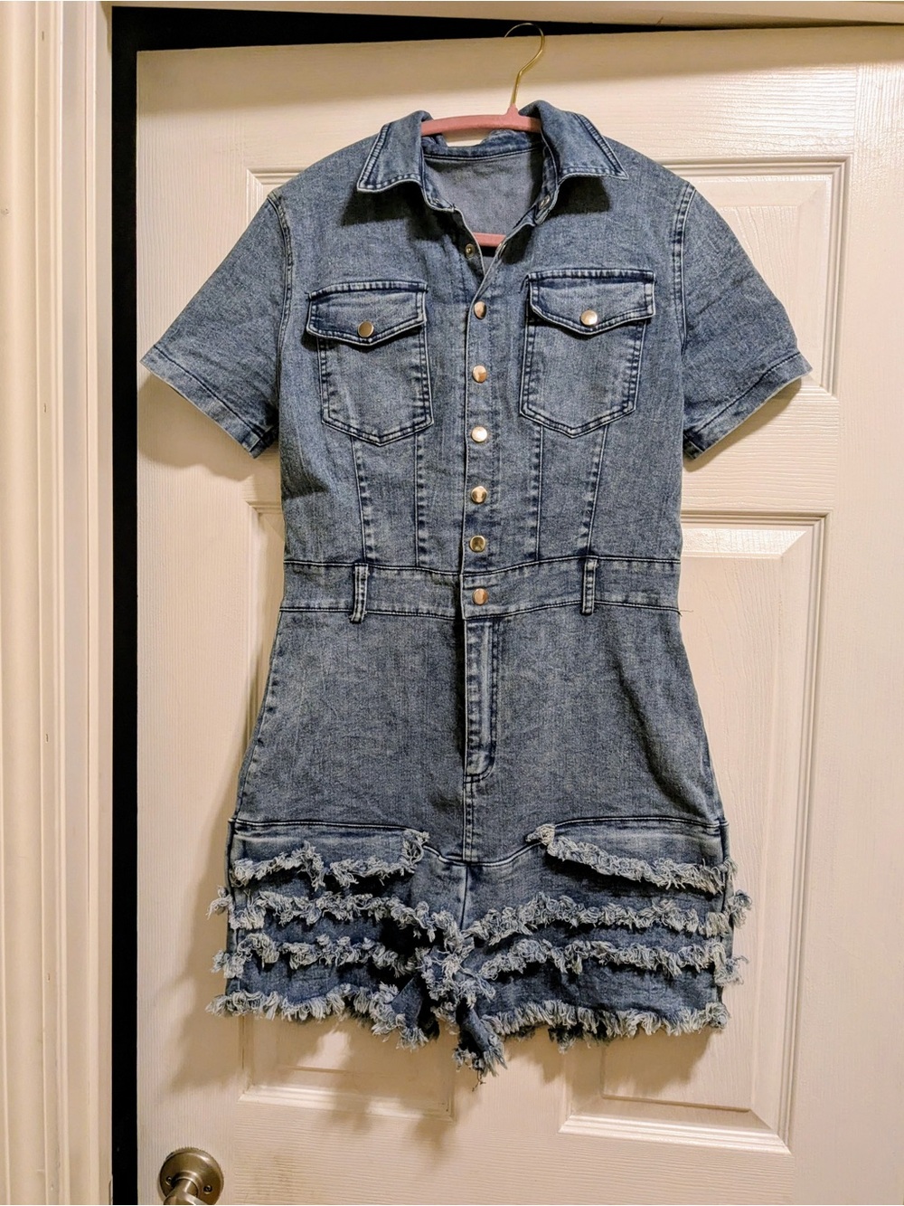 Denim Short Romper in Light Blue - Women